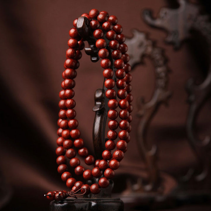 Pulsera de meditación Mala con 108 cuentas de sándalo rojo de hoja pequeña tibetana de Buddha Stones