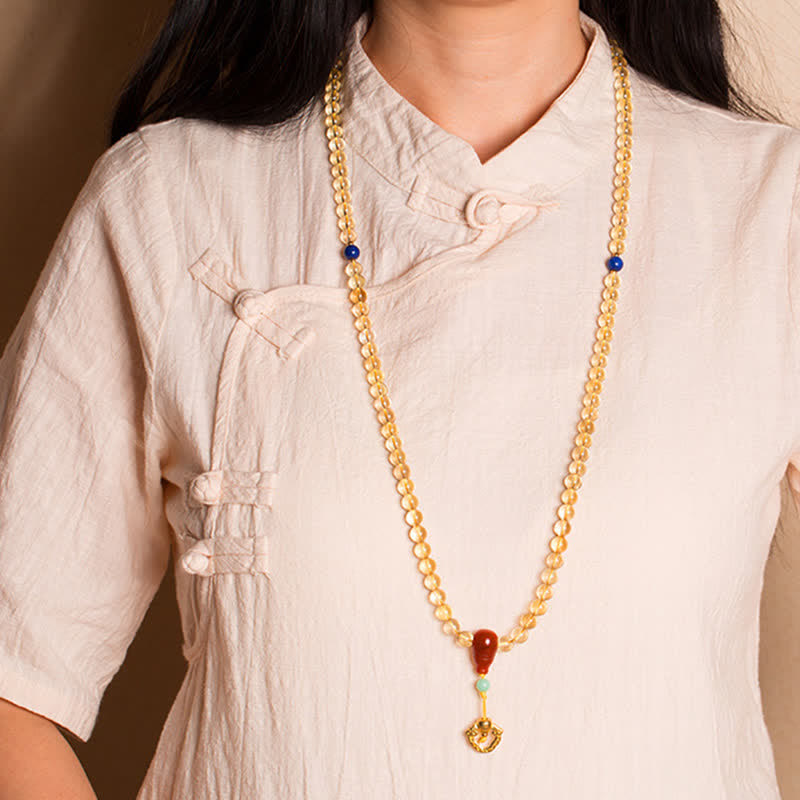 Plata de Ley 925, 108 cuentas de Mala, citrino Natural, ágata roja, ámbar, pulsera con dijes de placer