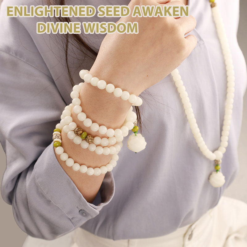 Buddha Stones Jade Blanco Bodhi Lotus Mala Armonía Collar Pulsera