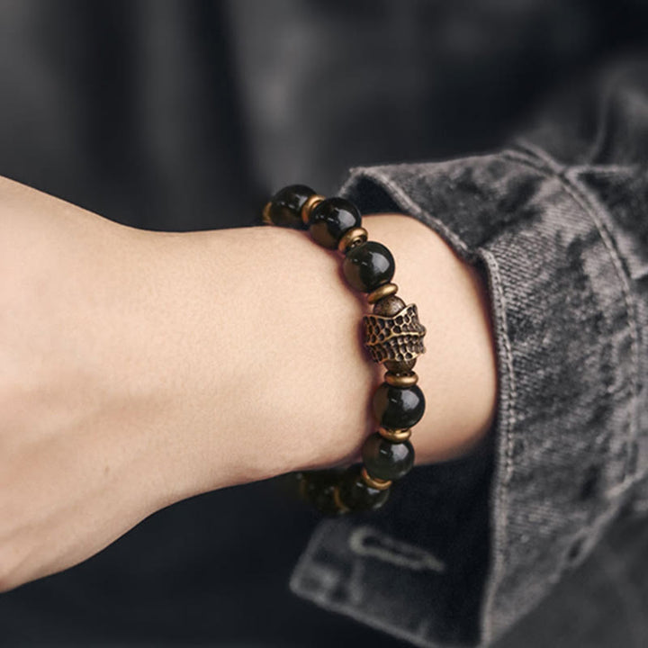 Pulsera curativa de amor de cobre y obsidiana arcoíris con Buddha Stones