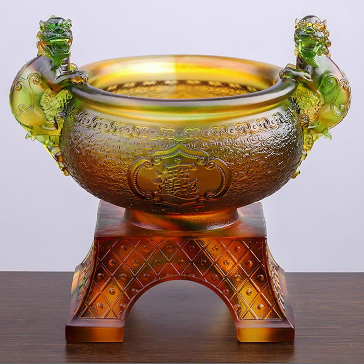 Hecho a mano Liuli Crystal PiXiu Treasure Bowl Art Piece Decoración del hogar