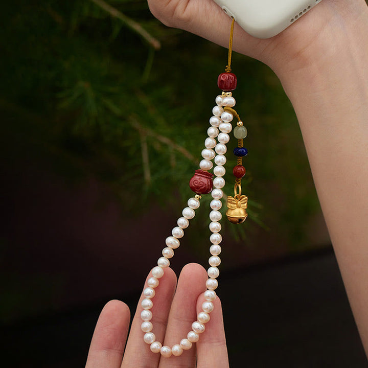 Buddha Stones, perla Natural, cinabrio, bolsa de dinero, campana, bestia tragadora de oro, León danzante, decoración colgante para teléfono curativo