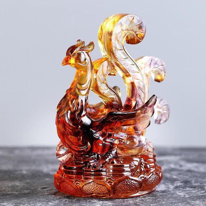 Buddha Stones Feng Shui, cuatro símbolos, dragón azul, pieza de arte de cristal Liuli hecha a mano, decoración para el hogar y la Oficina