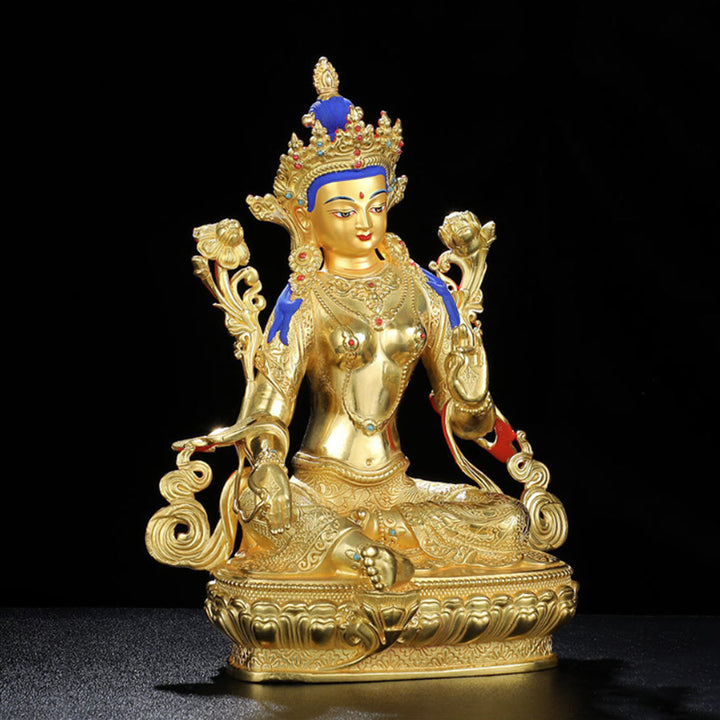 Bodhisattva Tara Verde Protección Cobre Chapado En Oro Estatua Decoración