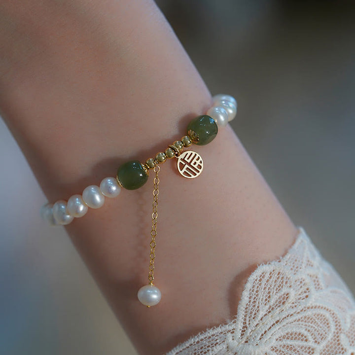 Pulsera de cuentas de sabiduría de felicidad de jade hetiano de perlas naturales