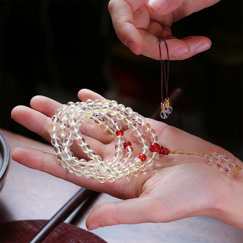 Buddha Stones 108 cuentas Mala Plata de Ley 925 ágata blanca Natural ágata roja pulsera de protección cuádruple