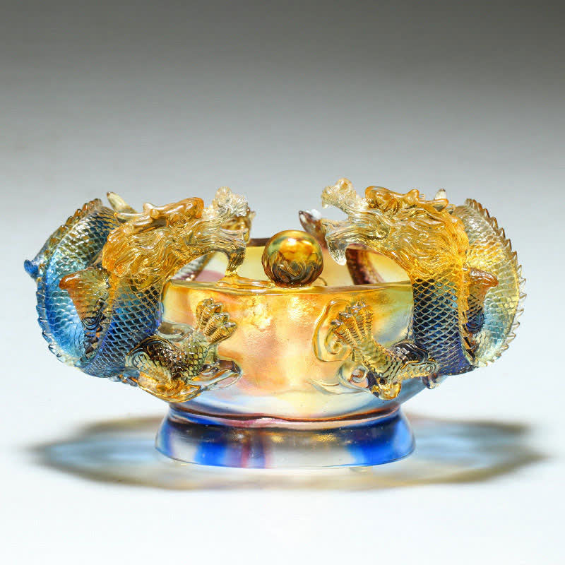 Buddha Stones Feng Shui dragón del zodiaco chino hecho a mano Liuli pieza de arte con cristal protección decoración de la Oficina del hogar