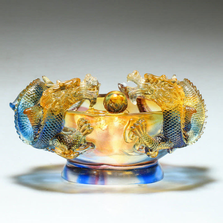 Buddha Stones Feng Shui dragón del zodiaco chino hecho a mano Liuli pieza de arte con cristal protección decoración de la Oficina del hogar