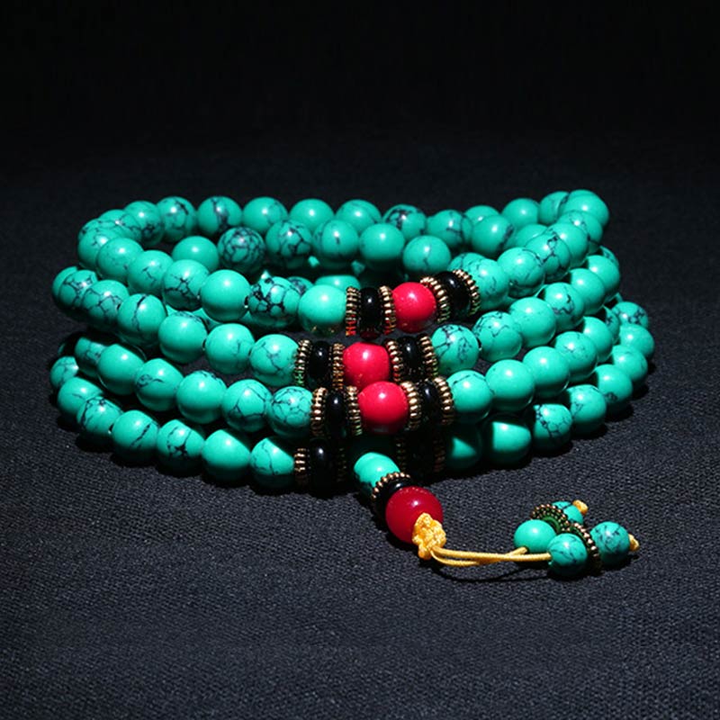 Pulsera Mala curativa de turquesa tibetana con Buddha Stones