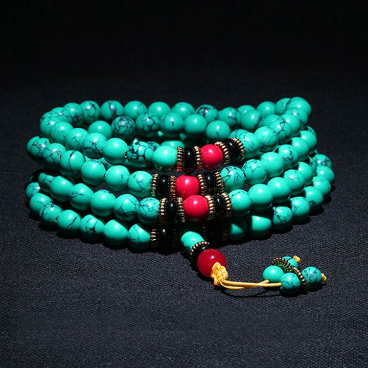 Pulsera Mala curativa de turquesa tibetana con Buddha Stones