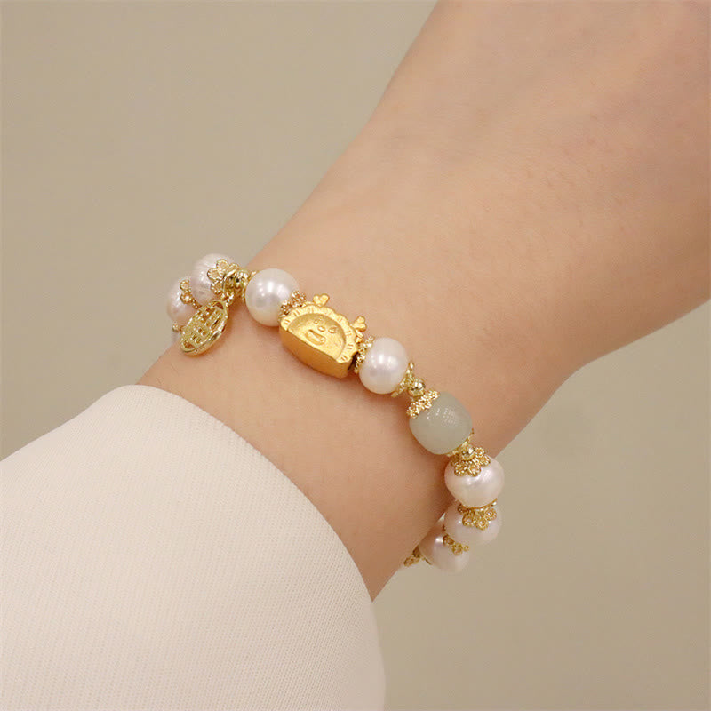 Buddha Stones Año del Dragón Ágata roja Cuarzo fresa Obsidiana negra Jade Granate Perla Cinabrio Bola de masa Dragón Suerte Fu Pulsera con personajes - image 30