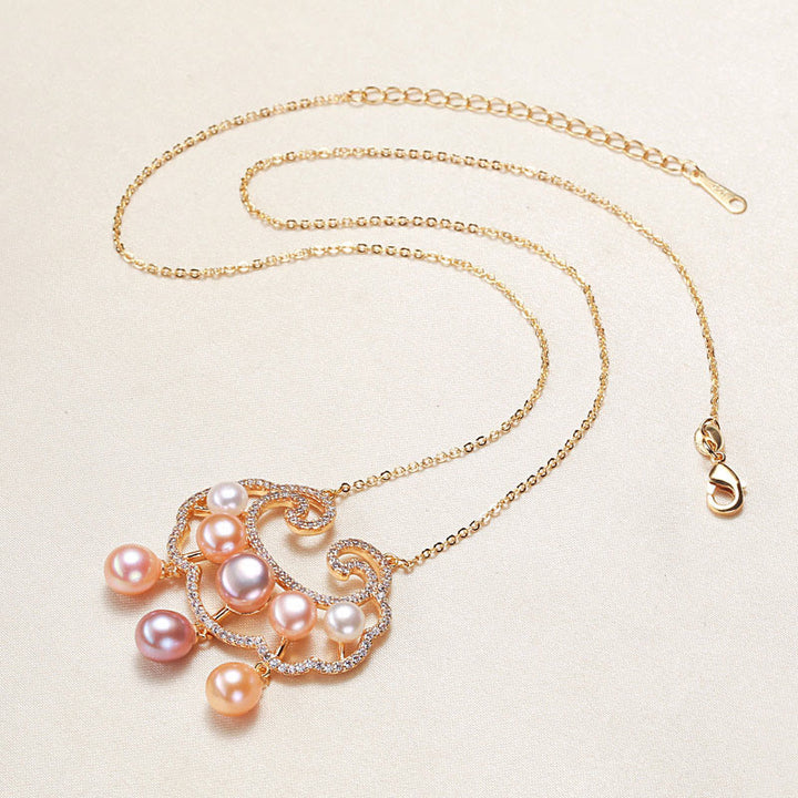 Colgante de collar de sinceridad con dije de cerradura china de perlas naturales chapado en oro de 18 quilates con Buddha Stones