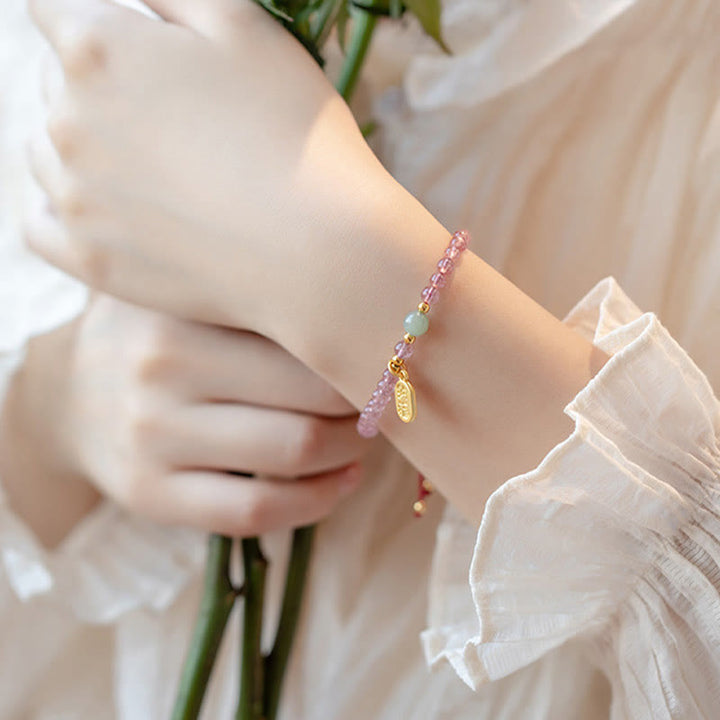 Pulsera con dije curativo de personaje Fu de la suerte, granate, cuarzo, fresa Natural, Buddha Stones