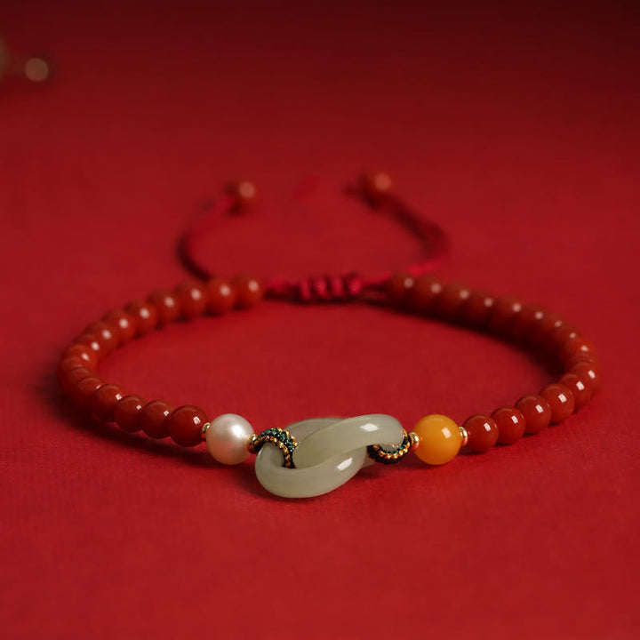 Pulsera de confianza con hebilla de paz doble de jade hetiano de ágata roja natural con Buddha Stones