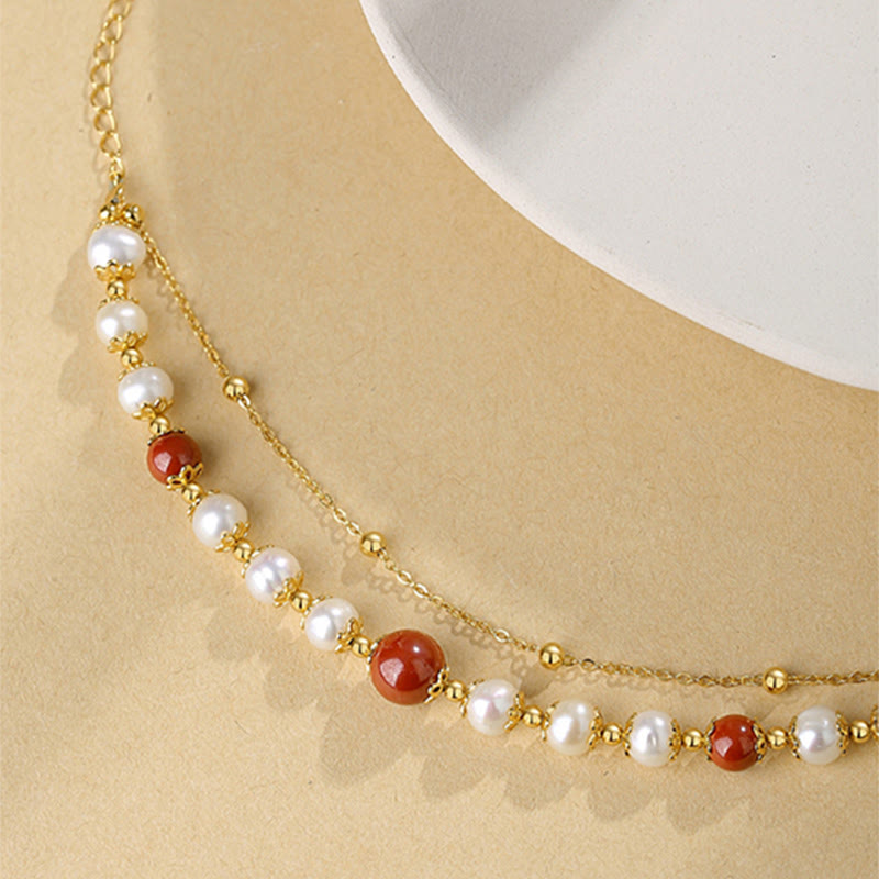 Pulsera de cadena de doble capa con cuentas de sabiduría de cinabrio y perlas de plata de ley 925 con Buddha Stones