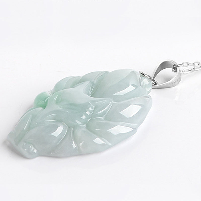 Colgante de collar de prosperidad de zorro de nueve colas de jade natural de plata de ley 925 con Buddha Stones