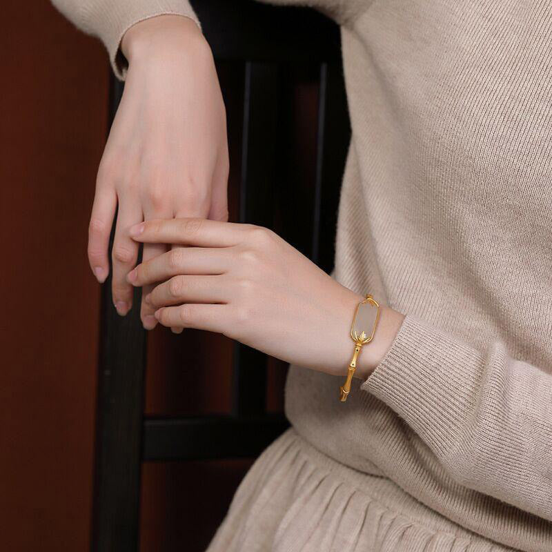 Pulsera de la suerte de jade blanco de plata de ley 925 con Buddha Stones, brazalete ajustable