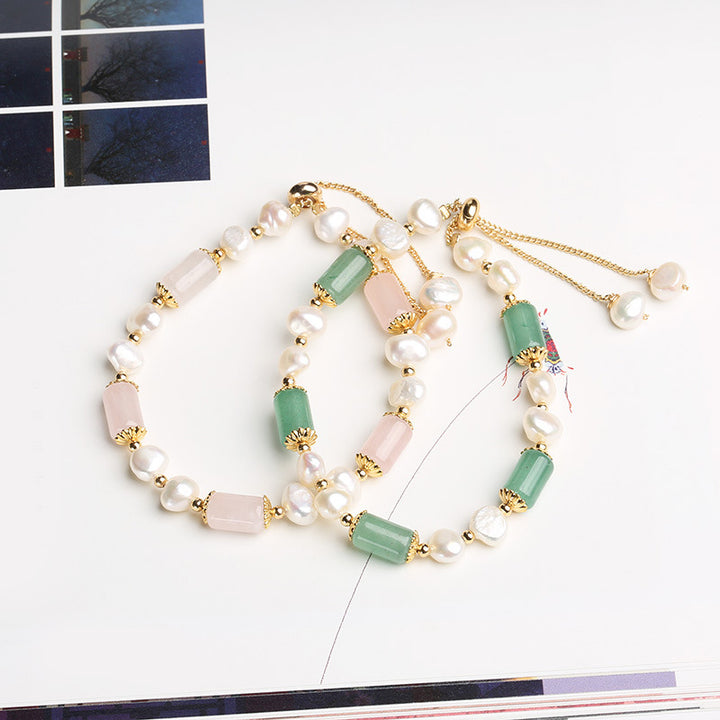 Pulsera de la Suerte con Cuentas de Cristal Rosa y Perla de Aventurina Verde con Buddha Stones
