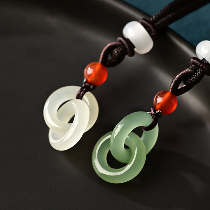 Buddha Stones Natural Hetian cian Jade blanco Jade doble paz hebilla éxito collar colgante