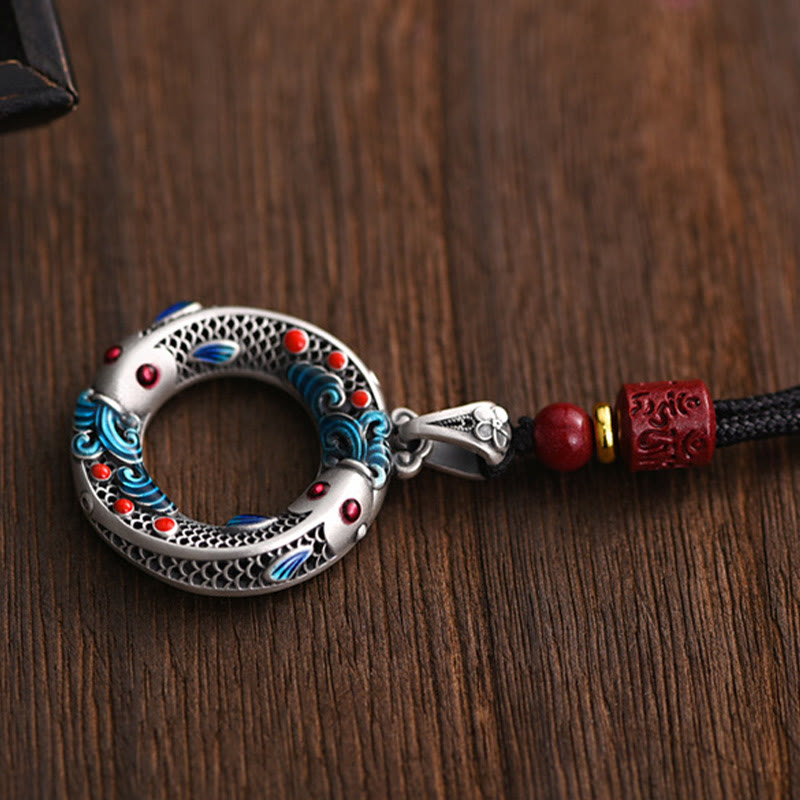 Colgante de collar con colgante de cobre con hebilla de paz y pez Koi, Buddha Stones