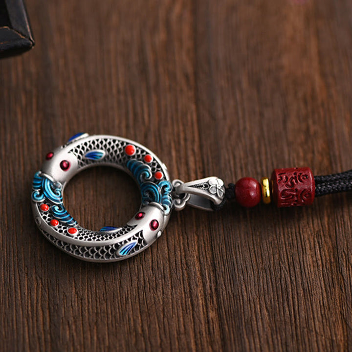 Colgante de collar con colgante de cobre con hebilla de paz y pez Koi, Buddha Stones