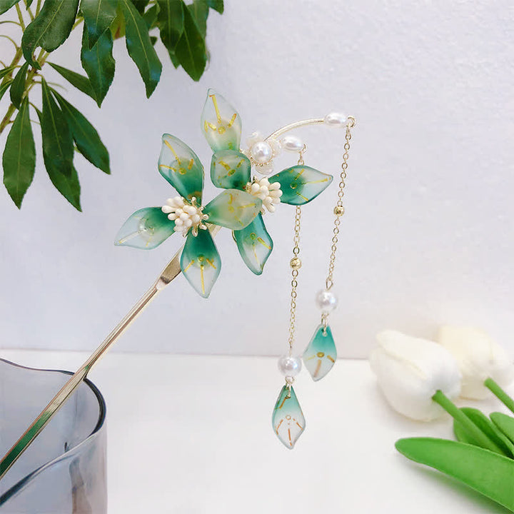 Flor Hoja Perla Paz Borla Horquilla