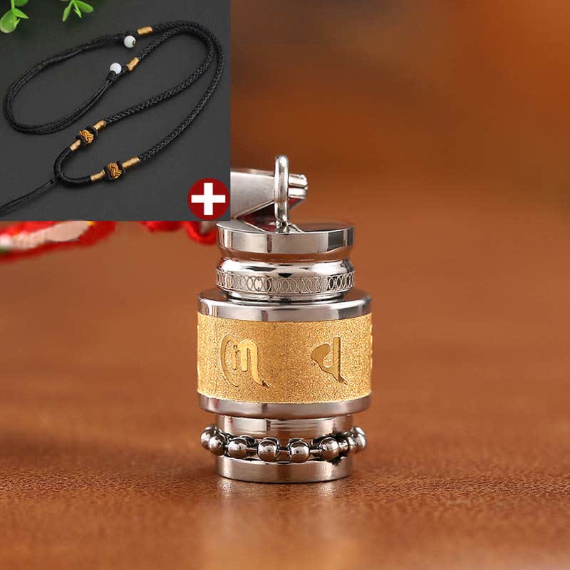 Buddha Stones Tíbet Om Mani Padme Hum Shurangama Mantra Titanio Acero Sabiduría Amuleto Collar Colgante - 1,2 cm x 1,8 cm - Oro - Cuerda negra - image 8