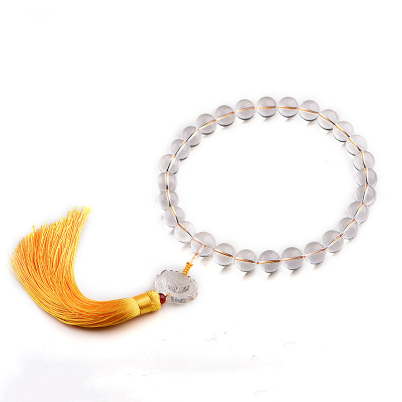 Decoración de coche Mala de bolsillo con borlas de meditación Mala de muñeca de loto de cristal blanco Natural