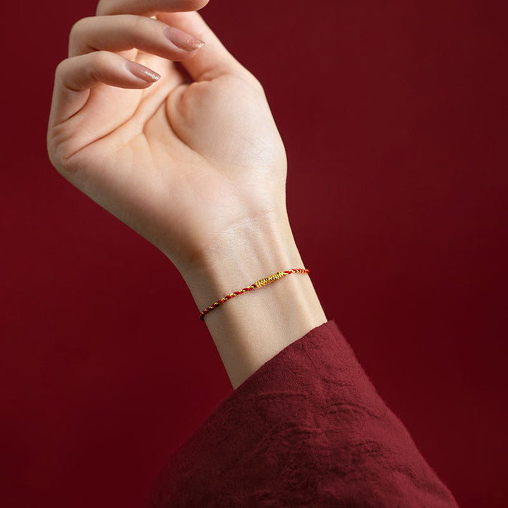 Pulsera de la suerte trenzada con nudo King Kong, hecha a mano, chapada en oro de 14 quilates con Buddha Stones