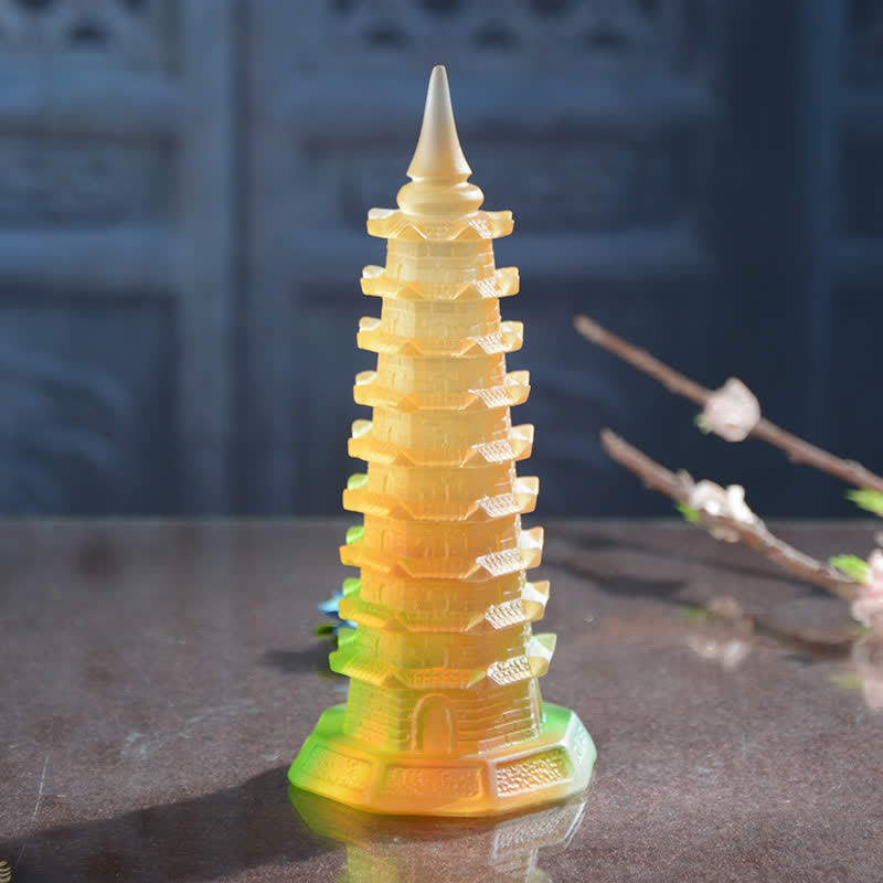Feng Shui Wenchang Torre hecha a mano Liuli Crystal Pagoda Pieza de arte Suerte Decoración de la oficina en el hogar