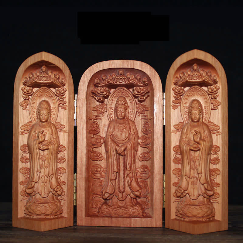 Avalokitesvara Kwan Yin Buda Cerezo Madera Compasión Decoración del Hogar Altar