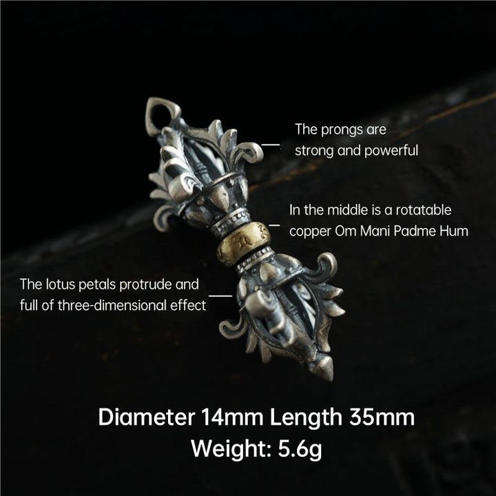 Buddha Stones de Plata de Ley 925 Om Mani Padme Hum Dorje Vajra colgante de fuerza grabado decoración colgante