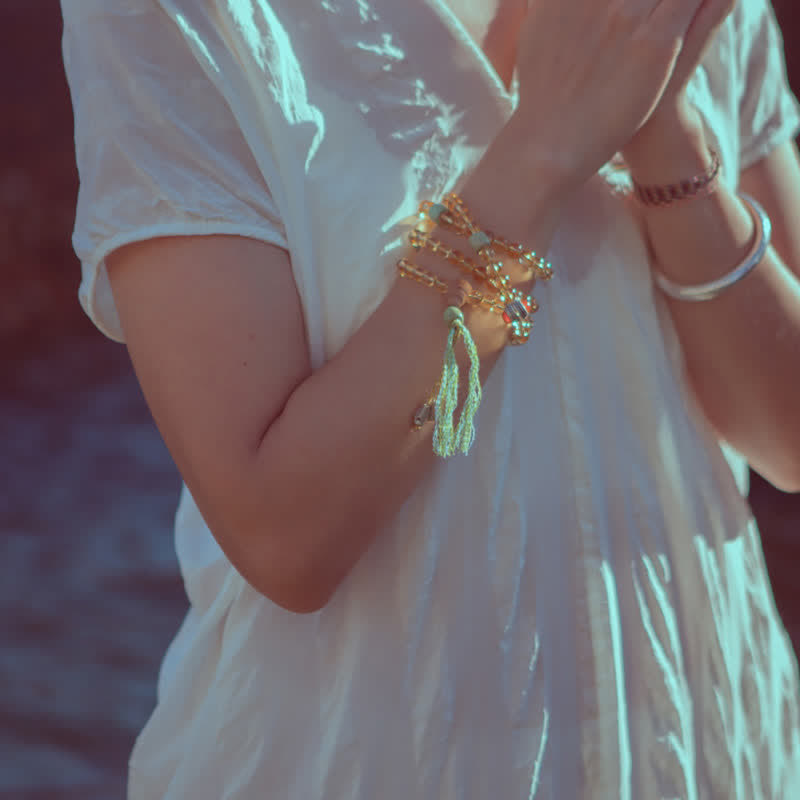 108 cuentas Mala de plata de ley 925, citrino, sándalo, turquesa, protección, pulsera de prosperidad