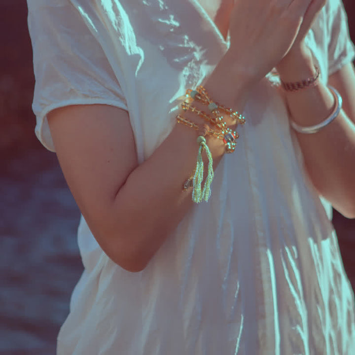 108 cuentas Mala de plata de ley 925, citrino, sándalo, turquesa, protección, pulsera de prosperidad