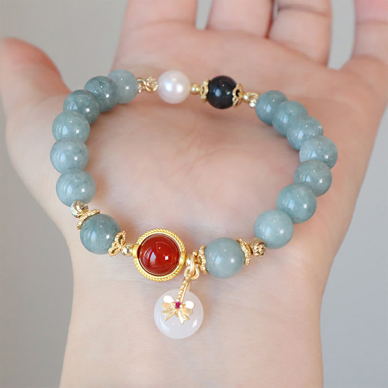 Pulsera de la suerte con pajarita y perlas de ágata roja, jade natural , Buddha Stones