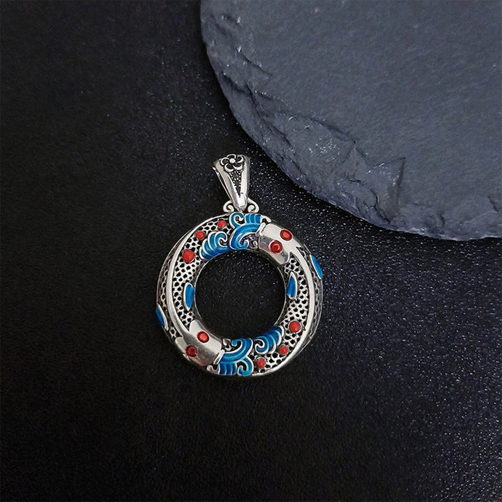 Colgante de collar con colgante de cobre con hebilla de paz y pez Koi, Buddha Stones