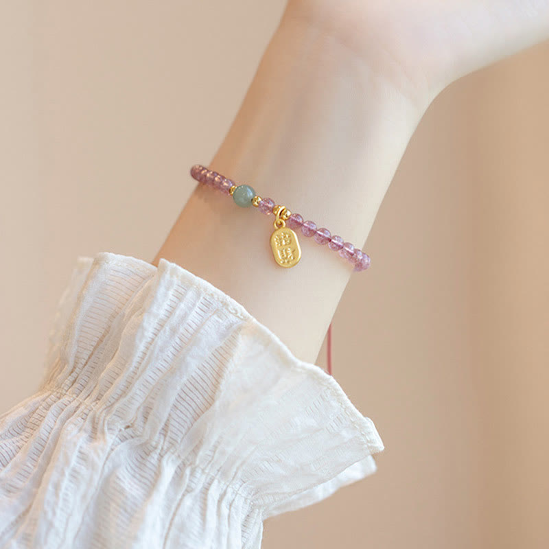 Pulsera con dije curativo de personaje Fu de la suerte, granate, cuarzo, fresa Natural, Buddha Stones