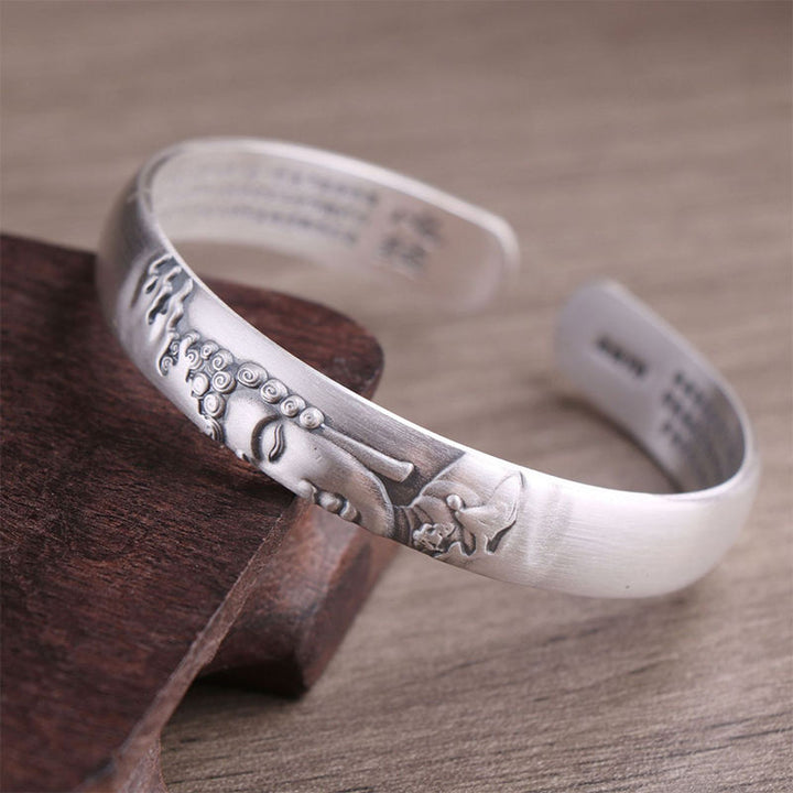 Pulsera de plata de ley 999 con Buddha Stones , cabeza de Buda, corazón, Sutra Serenity