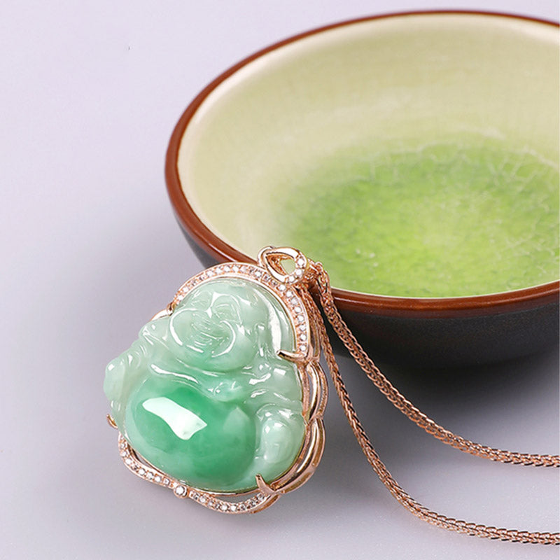 Colgante de cadena de collar de prosperidad de jade natural de Buda sonriente de plata de ley 925 - image 6