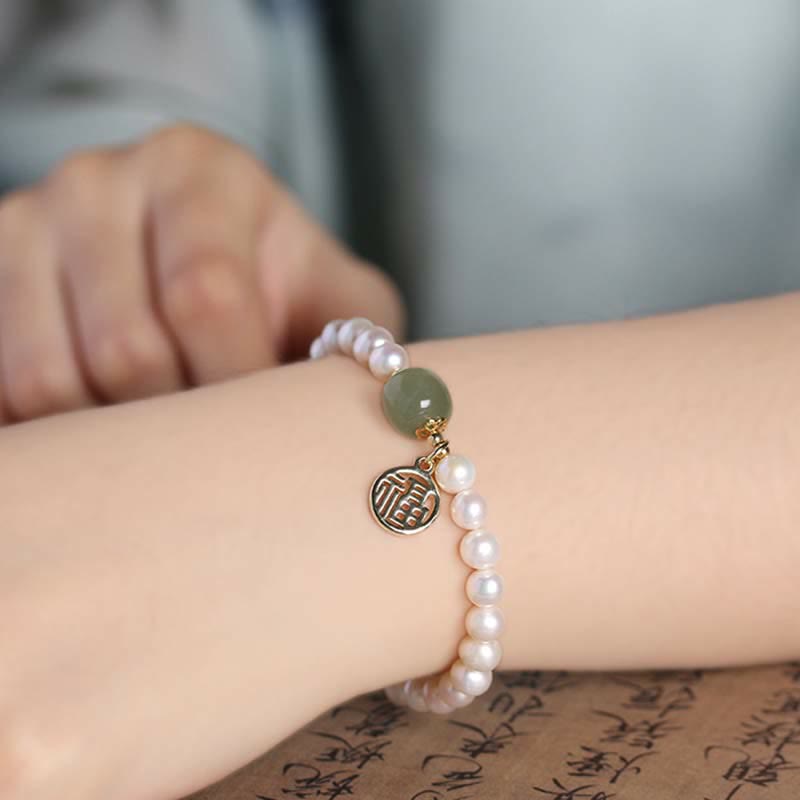 Pulsera de cuentas curativas de felicidad de jade hetiano con perlas naturales de Buddha Stones