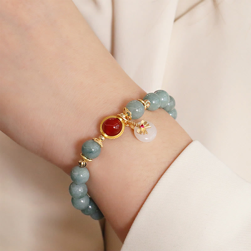Pulsera de la suerte con pajarita y perlas de ágata roja, jade natural , Buddha Stones