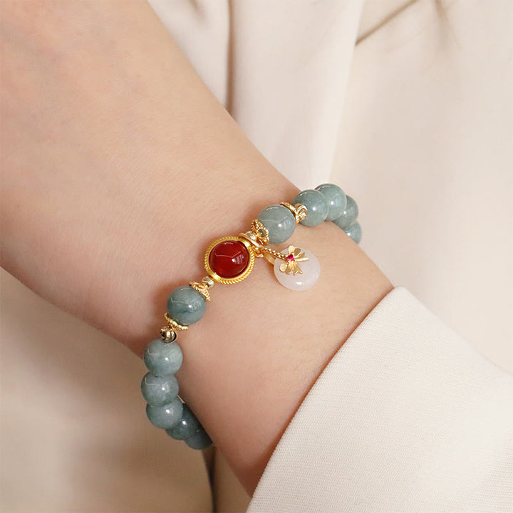 Pulsera de la suerte con pajarita y perlas de ágata roja, jade natural , Buddha Stones