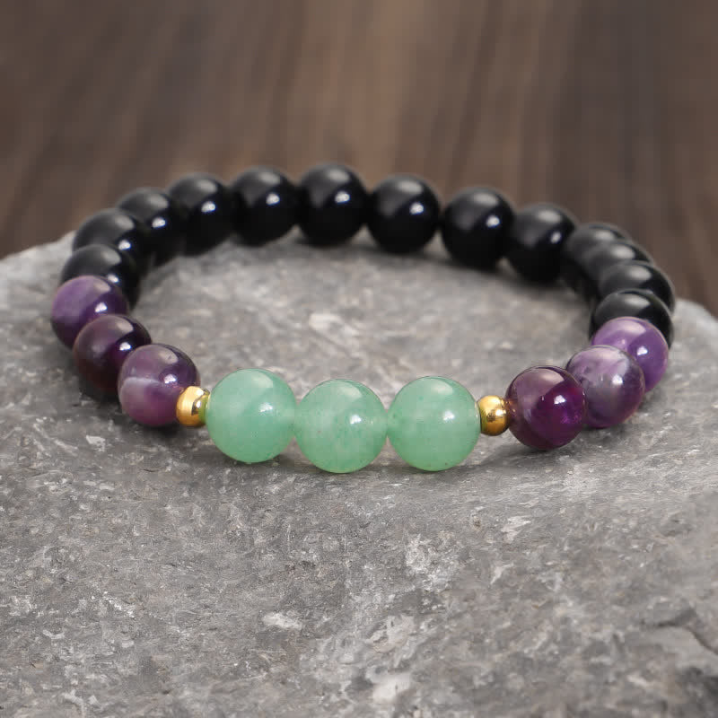 Pulsera de meditación con Buddha Stones , 108 cuentas Mala, amatista, aventurina verde, loto