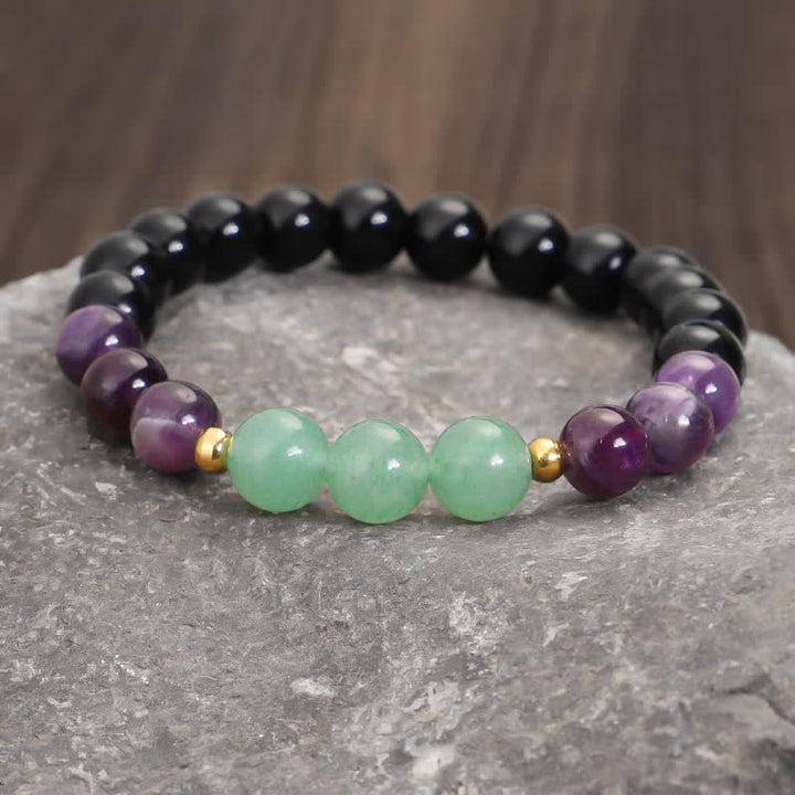 Pulsera de meditación con Buddha Stones , 108 cuentas Mala, amatista, aventurina verde, loto