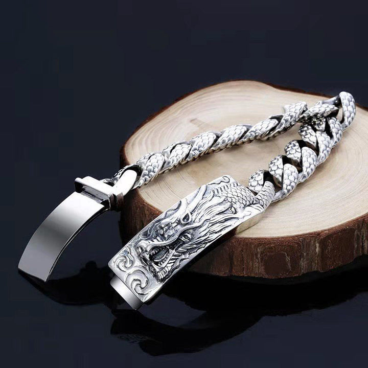 Pulsera de protección grabada con patrón de escala de dragón retro de Buddha Stones