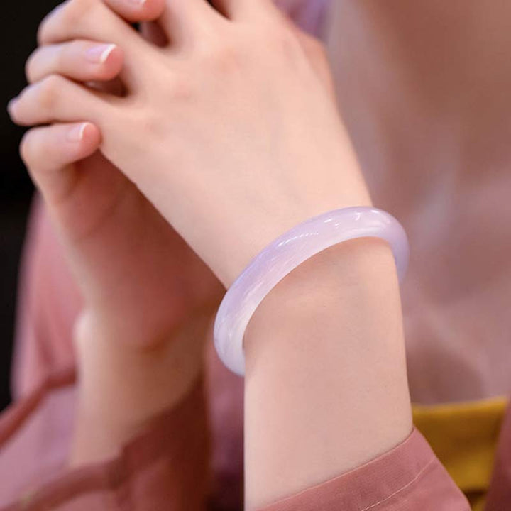 Brazalete de pulsera positiva de armonía de calcedonia natural con Buddha Stones