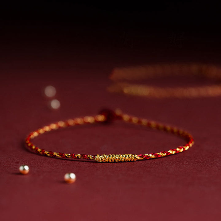 Pulsera de la suerte trenzada con nudo King Kong, hecha a mano, chapada en oro de 14 quilates con Buddha Stones