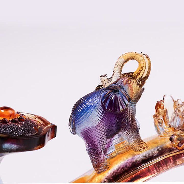 Decoración del hogar hecha a mano de Liuli Crystal Ruyi Elephant Art Piece con base de cristal