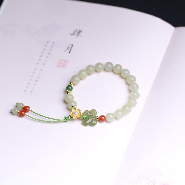 Pulsera de mariposa y flor de la suerte de jade de plata de ley 925 con Buddha Stones