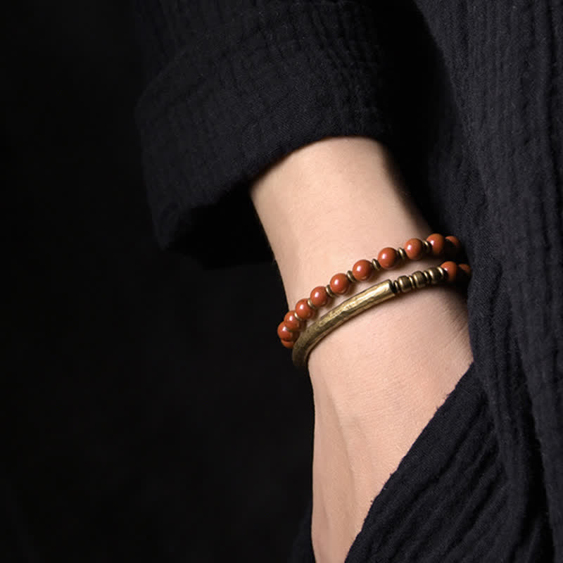 Pulsera de pareja de paz con Buddha Stones, jaspe rojo, ágata de musgo, cristal de obsidiana negra, cobre